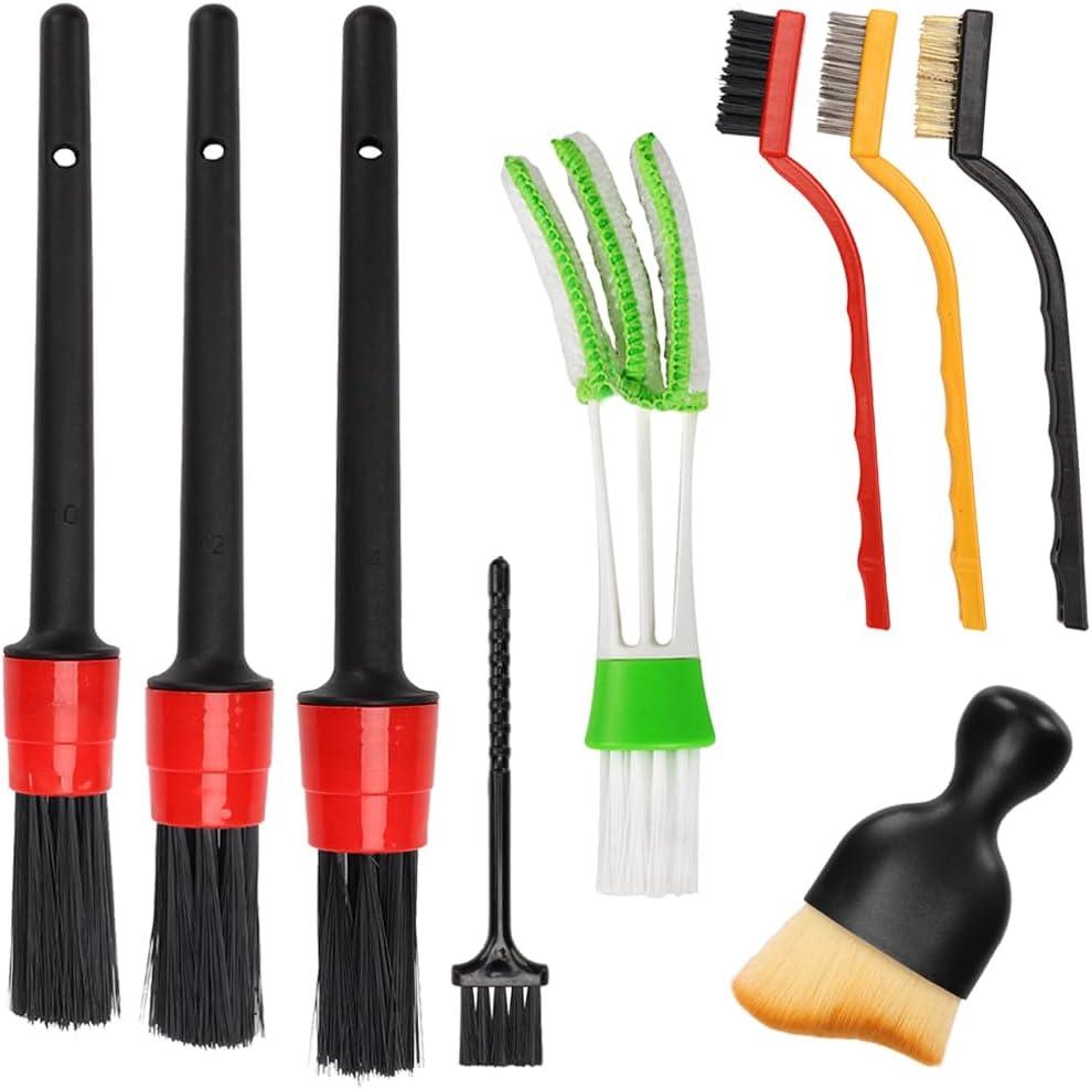 Auto Car Detailing Brush Set Car Interior Cleaning Kit Includes 3 Boar Hair Detail Brush,3 Wire Brush, 3 Air Vent Brush for Cleaning Car Interior Exterior, Dashboard Engines Leather Wheel