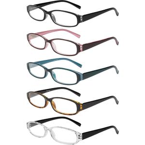 Success Eyewear Reading Glasses 5 Pairs Spring Hinge Fashion Quality Readers for Men and Women (Set of Black, Black Pink, Black Blue, Black Havana, Black Clear)
