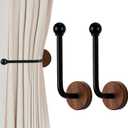 2 Pack Adhesive Curtain Holdbacks no Drill Wood Curtain Tiebacks Wall Mounted Curtain Pull Backs Curtain Tie Backs for Drapes (Black)