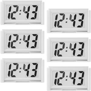 Frienda 6 Pieces Mini Digital Clock Small Digital Clock Stick on Battery Operated Self Adhesive Bracket for Car Dashboard Fridge (White)