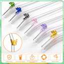 12Pcs Reusable Glass Straws, Cute Straws with Colorful Butterfly Flower, Clear Glass with 4 Cleaning Brushes for Smoothies, Milkshakes, Juices, Teas
