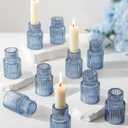 Romadedi Glass Candle Holders for Candlestick - 10 Pcs Blue Tapered Candle Sticks Holder Decor Bulk for Wedding Table Centerpiece Ribbed Taper Holder for Birthday Party Bridal Showers