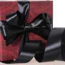 2 x 50 Yards 1 1/2 Inch Black Satin Ribbon, Single Face Polyester Solid Color Craft Fabric Ribbon for Handmade Roses, Gift Wrapping, Bouquets, Wedding, Christmas, and Party Decoration
