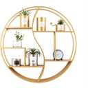 Round Wall Shelf,24 inch Metal Circle Shelf Wood Floating Shelves,Rustic Gold Wall Mounted Display Organizer Shelf for Fireplace,Living Room,Bathroom