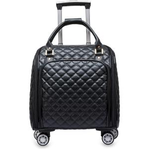 Feilario 16in Leather Softside Underseat Carry on Suitcases Expandable Spinner Wheels Travel Luggage