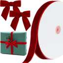 Christmas Burgundy Velvet Ribbon, 1 Inch x 30 Yard Vintage Single Face Spool Satin Velvet Ribbon for Christmas Wreath Decoration DIY Bow Craft Gift Wrapping Wedding Ornaments Party Home Decor