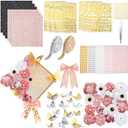 Wavwavw 68 Pcs DIY Graduation Cap Decorations Kit, Faux Flowers 3D Butterfly Bow Self Adhesive Rhinestones and Alphabet Letter Stickers for 2026 Grad Cap Topper Decor Graduation Party (Rose Gold)