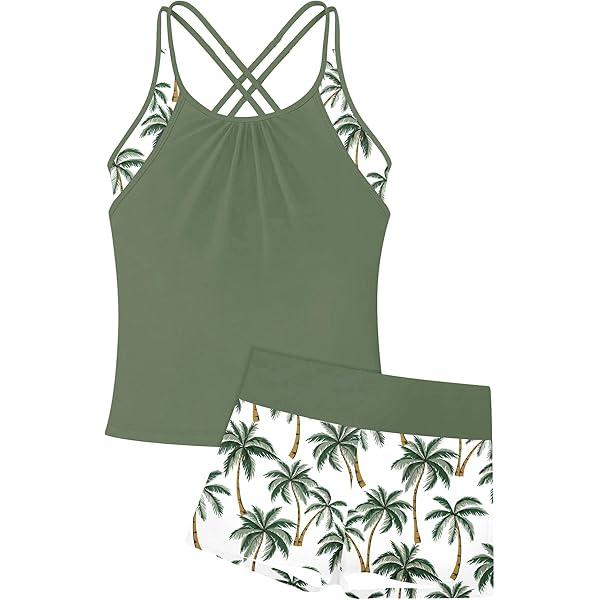 Girls Swimsuit 2 Piece Bathing Suits for Teens Cute Summer Tankini Short for Size 12Y