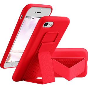 LAUDTEC Silicone Kickstand Case Compatible with iPhone 7/8/SE, Vertical and Horizontal Stand Hand Strap Metal Kickstand Cover, Flexible Soft Liquid Silicone Stand Case for iPhone 7/8/SE (Red)