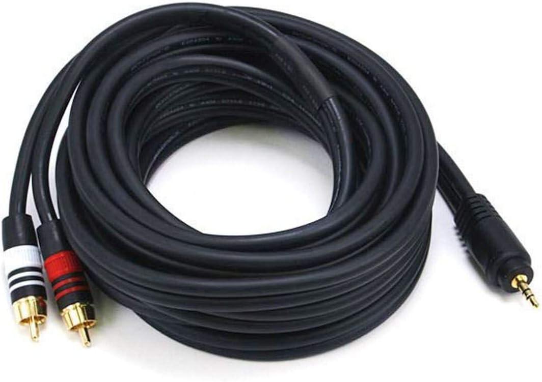 Monoprice Audio Cable - 15 Feet - Black | Premium Stereo Male to 2 RCA Male 22AWG, Gold Plated