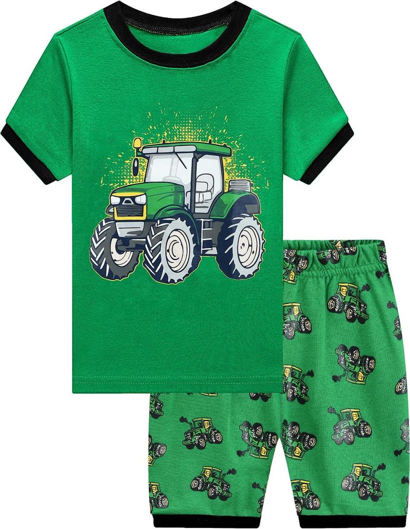 Little Hand Toddler Boys Pajamas Kids Dinosaur Summer PJS Monster Truck Children Excavator Jammies Short Sets 2-7 Years (4T, 2-1# Tractor)