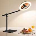Ring Light with Stand for Desk,Adjustable Overhead Phone Mount with 10" Ring Light Tripod for iPhone,Phone Tripod with Light and Remote Phones Holder for Video Recording,Live Stream,Cooking Video (Black)