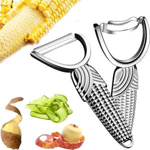 2 x 2 Packs Corn Vegetable Peelers for Kitchen,Durable Non-slip Handle Corn Cob Stripper Tool,Dishwasher Safe Kitchen Gadgets,Stainless Steel Sharp Peelers for Veggie,Fruit,Potato,Julienne,Carrot, Apple