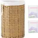34.3 Gal (130 L) Large Laundry Hamper Laundry Basket Round Handwoven Wicker Laundry Baskets Rattan Laundry Basket with Removable Bag Handles 2 Mesh Bags for Living Room Bedroom Natural