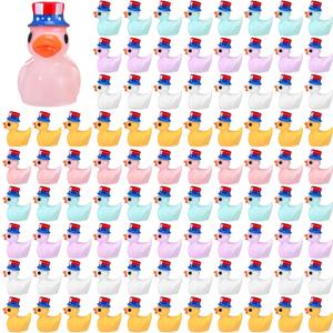 100 Pcs Veterans Day Mini Resin Ducks Patriotic Duck Figurines American Flag Tiny Ducks Figurines Bulk Patriots Decor for Micro Garden Landscape(Mixed Colors)