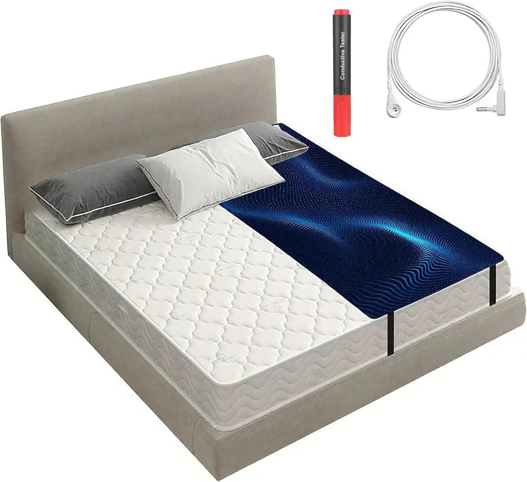 Grounding Mat for Bed with Anti-Slip PU Leather, 27" * 80", Black | Conductive Earthing Mat Bed with Grounding Cord, Grounding Pad for Improve Sleep, Relieve Stress, Fits Twin Size Bed