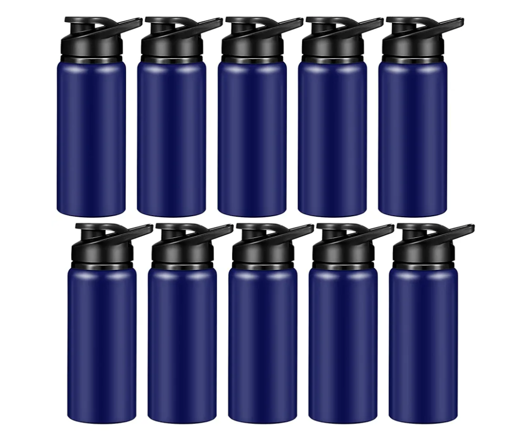 Chengu 10 Pieces Water Bottle Bulk 20 oz Aluminum Reusable Bottles Lightweight Snap Lid Water Cups Easy Carry Leak Proof Travel Tumbler for Gym Sports Camping Hiking Fishing (Blue)