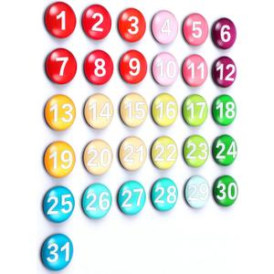 1-31 Magnetic Numbers Colored Glass Calendar Magnets for Whiteboard Dry Erase Board Fridge Schedule Refrigerator(Dark Color,0.98",Numbered)