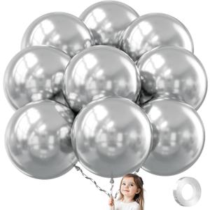 36 Inch Metallic Silver Balloons, 9Pcs Giant Silver Balloons Jumbo Large Thick Big Latex Balloons for Birthday Baby Shower Wedding Anniversary Graduation Photo Shoot New Year Party Decorations