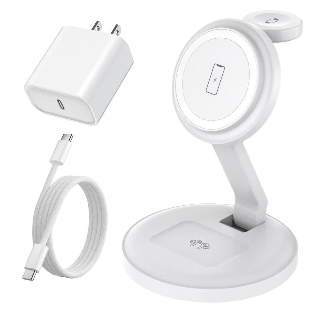 Charging Station for Apple Magnetic Wireless iPhone Mag-Safe Charger,15W 3in1 Foldable Wireless Dock Fast MagSafe Charger Stand for iPhone 17 Pro Max/16 Plus/16 ProMax/15/14/13,Apple Watch,AirPods Pro (1Pack, White)