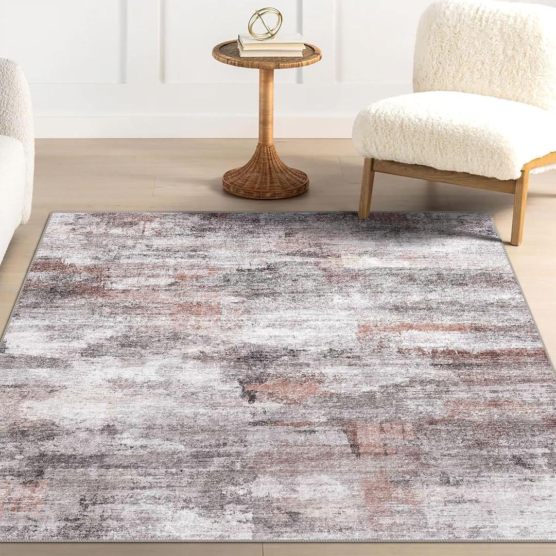 vivorug Washable Rug, Ultra Soft Area Rug 3x5, Non Slip Abstract Rug Foldable, Stain Resistant Rugs for Living Room Bedroom, Modern Fuzzy Rug (Salmon Pink, 3'x5')