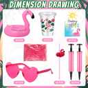 FoldTier 25 Sets 177Pcs Summer Flamingo Party Favors Bulk Include Inflatable Floating Flamingo Drink Holder Plastic Cups Straws Sunglass with Card for Hawaiian Luau Summer Birthday Party Favor Supply