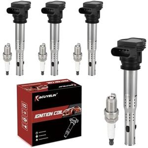 UF575 Ignition Coil Pack and Iridium Spark Plugs Set of 4 Compatible with Audi A3 A4 A5 Q3 Q5 RS4 Volkswagen Beetle Jetta Golf Seat Altea Leon 2004-2018 2.0L 4.2L Replaces#UF529,C1627, XP3922
