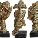 3 Pcs Thinker Statue, Silence is Gold Abstract Art Figurine, Modern Home Resin Decorative Objects Decor for Home Office Bookshelf Desktop,No Hear No See No Speak Knick Knacks