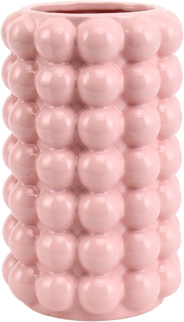 Bubble Vase, Pink Ceramic Vase, Short Vase, Ceramic Flower Vase, Modern Vase, Decorative Vase for Decor, Tall Bubble Vase for Living Room, Wedding, Entryway, Mantel, Office, 8.5 Inches (Large)