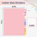 SUNEE 8 Tab Binder Dividers,Plastic Dividers for 3 Ring Binder,3 Ring Binder Dividers with Tabs for School Office Home Supplies,Pastel Color, 5 Set