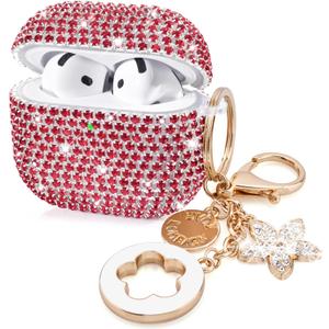 VISOOM Cute Jewelry Case for Airpods 4 Cases 2024 Cover Women, Sparkly Air pods 4 Gen Case Hard TPU Airpod Cases 4th Generation Glitter iPods 4 Cas with Bling Keychain for iPods Earbuds Airpods 4th (Christmas Red)