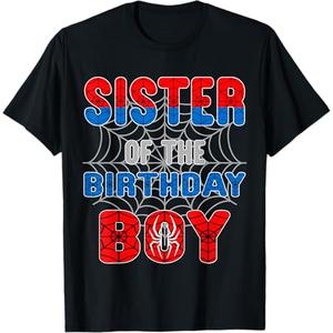 Spider Web Birthday Party Sister of The Birthday Boy T-Shirt (Black) 2T