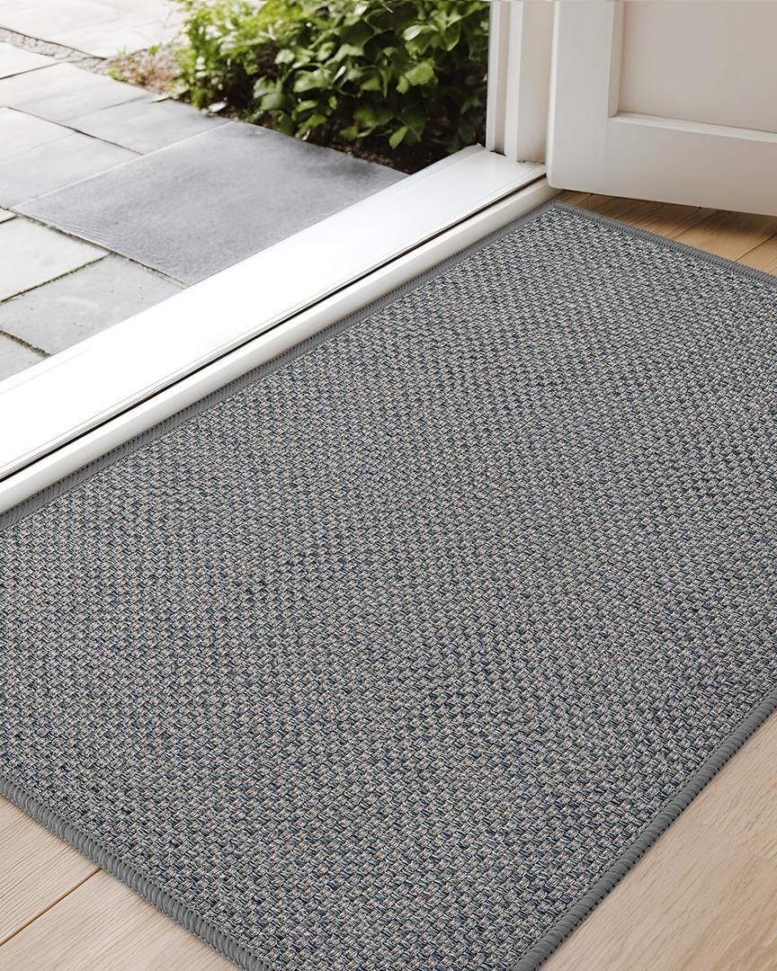 Color&Geometry Ultra-Thin Indoor Door Mat, 22.6"x31.5" Low-Profile Non-Slip Entryway Rug with Modern Geometric Texture Washable Doormat for Entrance Front Door,Heather Light Grey(Rolled-up NO Creases), 1'11" X 2'8"