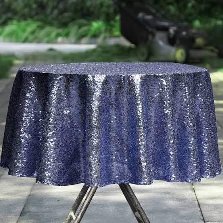 HMQIANG Navy Blue 50 inch Round Sequin Tablecloth Glitter Table Cloth Seamless Shiny Overlay for Halloween Christmas Party Table Décor