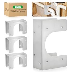 4 Pcs Stud Shoes for 2X Studs, 16-Gauge Galvanized Steel, 5" Height, 1.5" Width, Fits Up to 2 3/8" OD Pipes -, IBC/IRC Code Compliant, Extra Durable