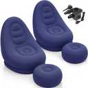 2 Sets Inflatable Bean Bag Chairs Set with Ottoman Electric Pump Folding Blow up Lazy Sofa Loungers Chair with Footstool Couch for Movie Night Film Marathon Gaming Camping (Navy Blue), 46 x 36 x 38 inch