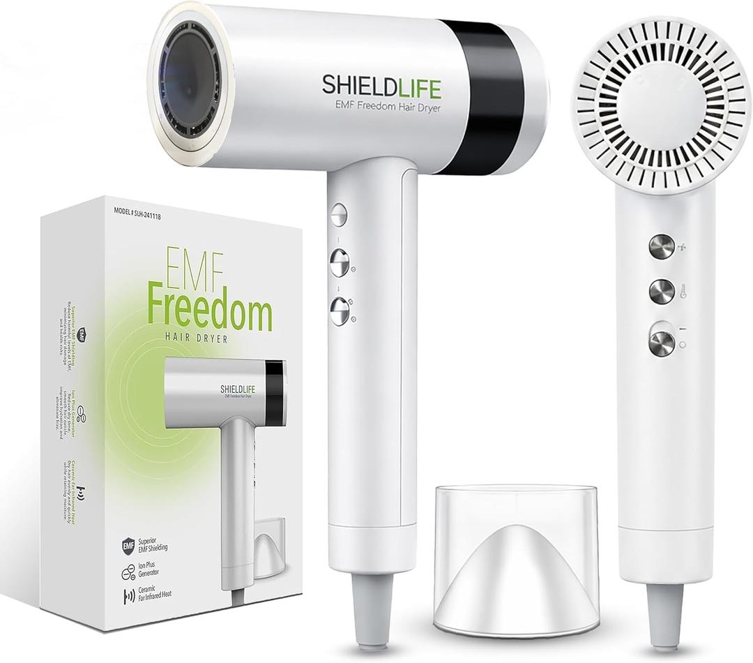Fast Drying Ionic Hair Dryer, 99% EMFBlocking, 110,000 RPM High-Speed Motor, 1500W Powerful Airflow, Lightweight & Quiet, Magnetic Nozzle, 3 Heat & 3 Speed Settings  Shield Life