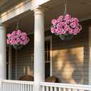GLIDLION 2 Set Artificial Geraniums Flowers with Hanging Baskets for Outdoors - Sun Resistant Silk with Geranium Flowers, Fake Hanging Planters for Front Porch Garden Patio Home Decor (Pink)