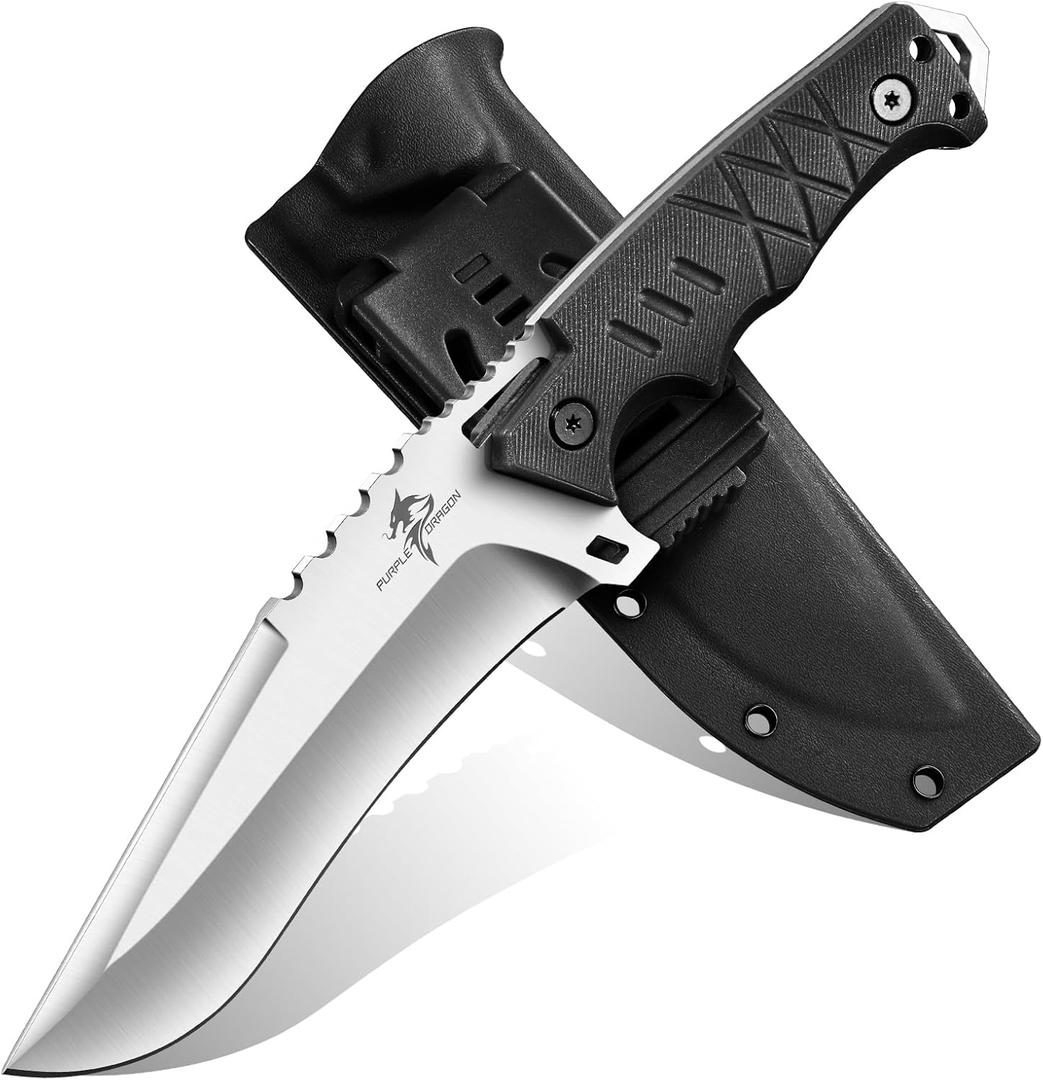 Purple Dragon Outdoor Knife with Kydex Sheath - D2 Steel Survival Knives for Camping, Bushcraft - Ergonomic G10 Handle Outdoor Survival Gear Christmas Gift for Men and Women (5.55 inch)