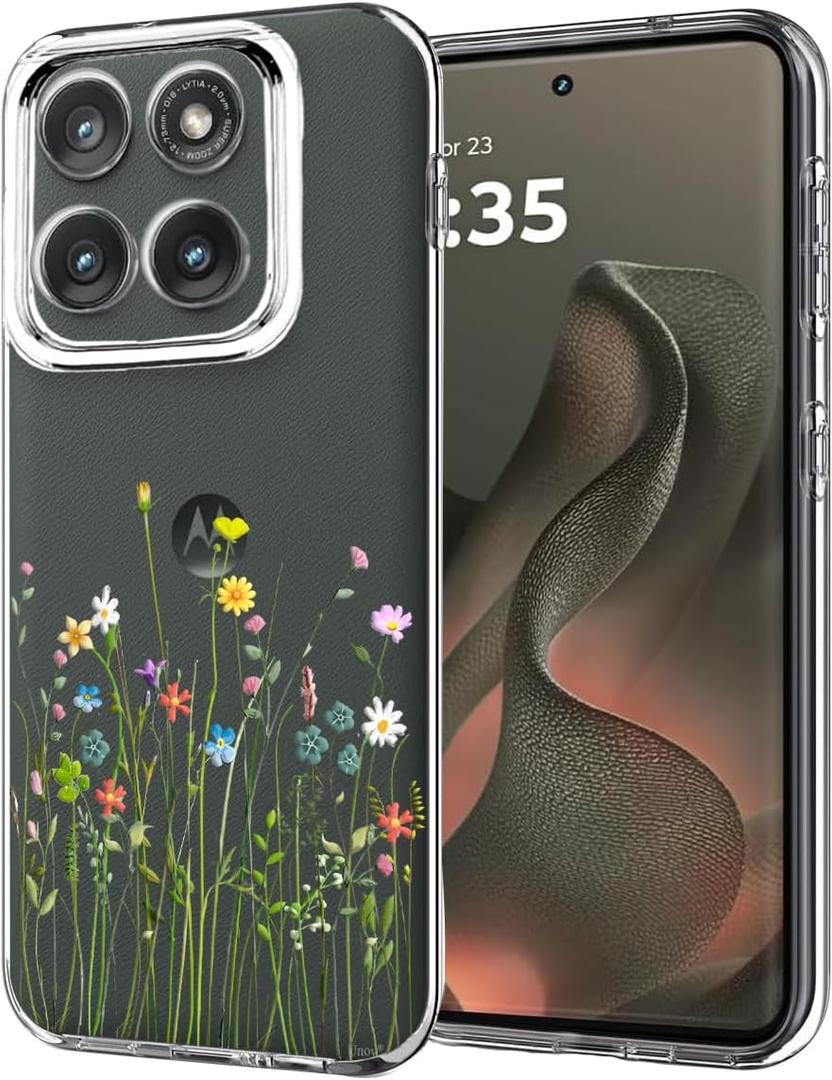 Unov Case Compatible with Motorola Moto Edge 5G 2025 Clear Flower Golden Floral Girly Women Embossed Pattern Design Soft TPU Shock Absorption Slim Protective Back Cover