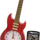 Guitar Alarm Clock,Vintage Desk Clock Guitar Shape Stable Base Battery Powered ABS Alarm Clock with Pencil Holder for Bedroom Office