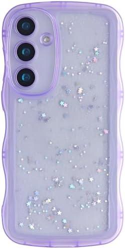 Set of 2 pack, GUNPRIO Glitter Case for Galaxy S25 Ultra, Cute Wave Frame Curly Shape Sparkly Shiny Cover, Samsung Galaxy S25 Ultra Bling Cover Stylish Durable Protective Case for Girls Women, Purple