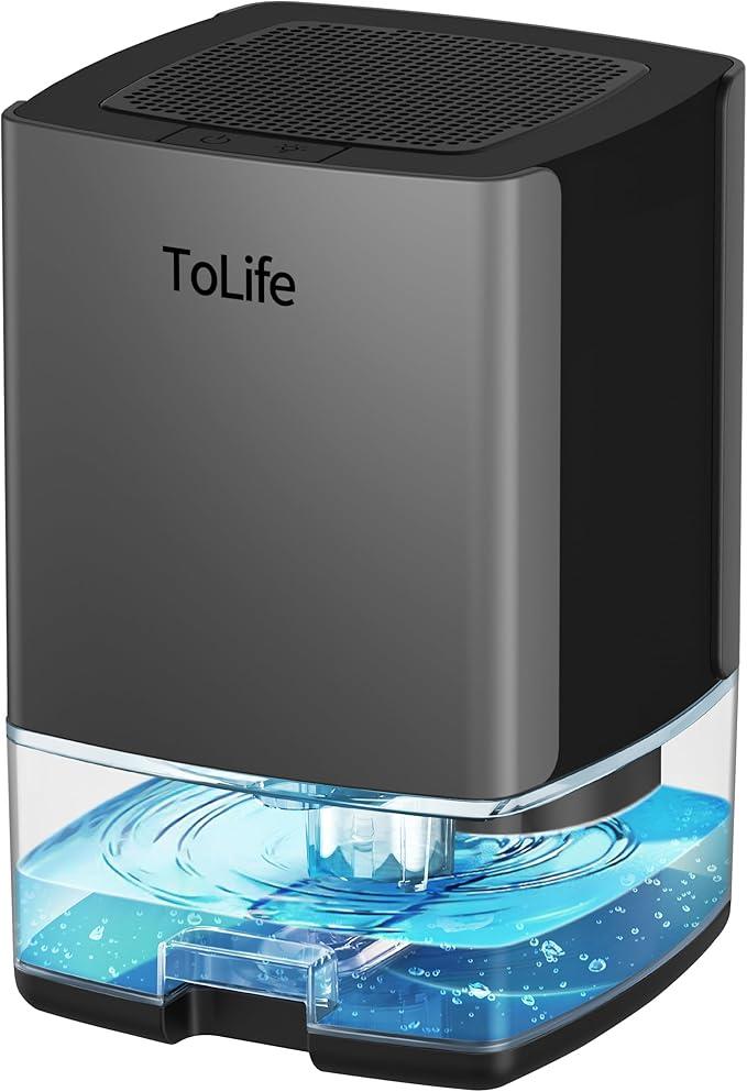 ToLife Dehumidifiers for Home 30 OZ Water Tank with Auto-Off 500 sq.ft Portable Small Dehumidifier for Bathroom Bedroom RV Closet Room 7 Colors LED Light, Black