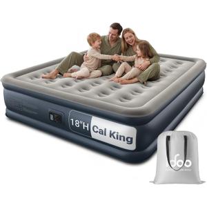 iDOO Cal King Air Mattress with Built in Pump, 18'' King Size Air Mattress for Home Guest, Upgraded Comfort Inflatable Blow up Mattress, 84'' Extra Long, Keep Feet from Dangling, Colchon Inflables