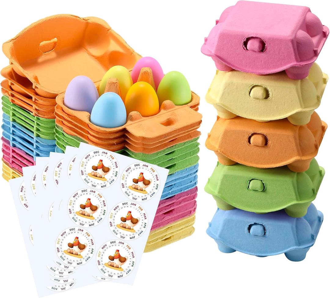 Colored Half Dozen Egg Cartons 20 Pcs Set, Natural Pulp Paper Egg Cartons 6 Count for Chicken Eggs Reusable, Blank Colorful Easter 5 Color Storage Tray for Hold Up to Six 6 Egg Holder Basket Cardboard