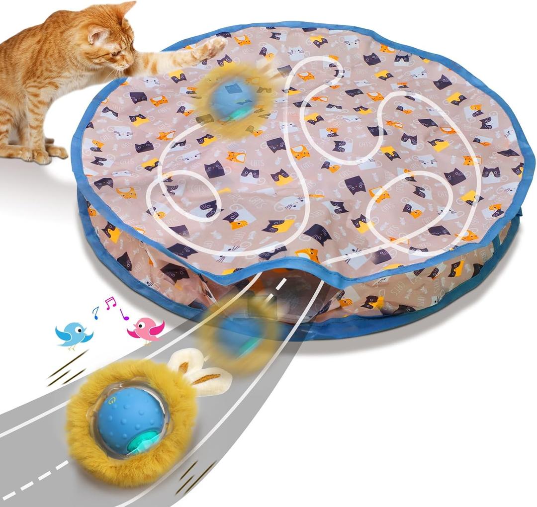 SuiHeill Interactive Cat Toys Ball Fast Rolling in Pouch Hide and Seek Kitten Toy Motion Activated Interactive Cat Toy for Indoor(Cover) 26"