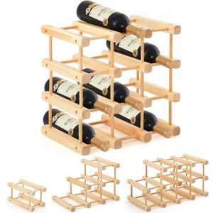 Juexica 2 Pcs 12 Bottles Wooden Wine Rack Stackable Modular Storage Racks DIY Assembly Wine Bottle Holder for Inside Cabinet Countertop Cellar Racks(1 Pack) (Natural Color)