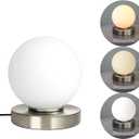 Small Table Lamp, LED Table Lamp with Eye-caring Glass Lampshade Desk Lamp Dimmable 3 Color Changing, 10 Brightness Levels Reading Table Lamp Warm & White Nightstand Lamp with Memory Function