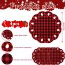 Set of 4 Christmas Placemats 15 Inch Scalloped Cotton Linen Placemats Embroidery Christmas Buffalo Plaid Placemat Washable Red and Black Plaid Place Mats for Xmas Holiday Dinner Table Setting Decor