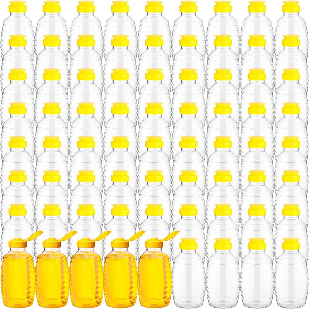 Tanlade 72 Pcs Honey Bottles Bulk 8 Oz Plastic Clear Squeeze Honey Jars Empty Container Refillable Dispenser Jam Bottle with Flip Top Lid for Storing and Dispensing